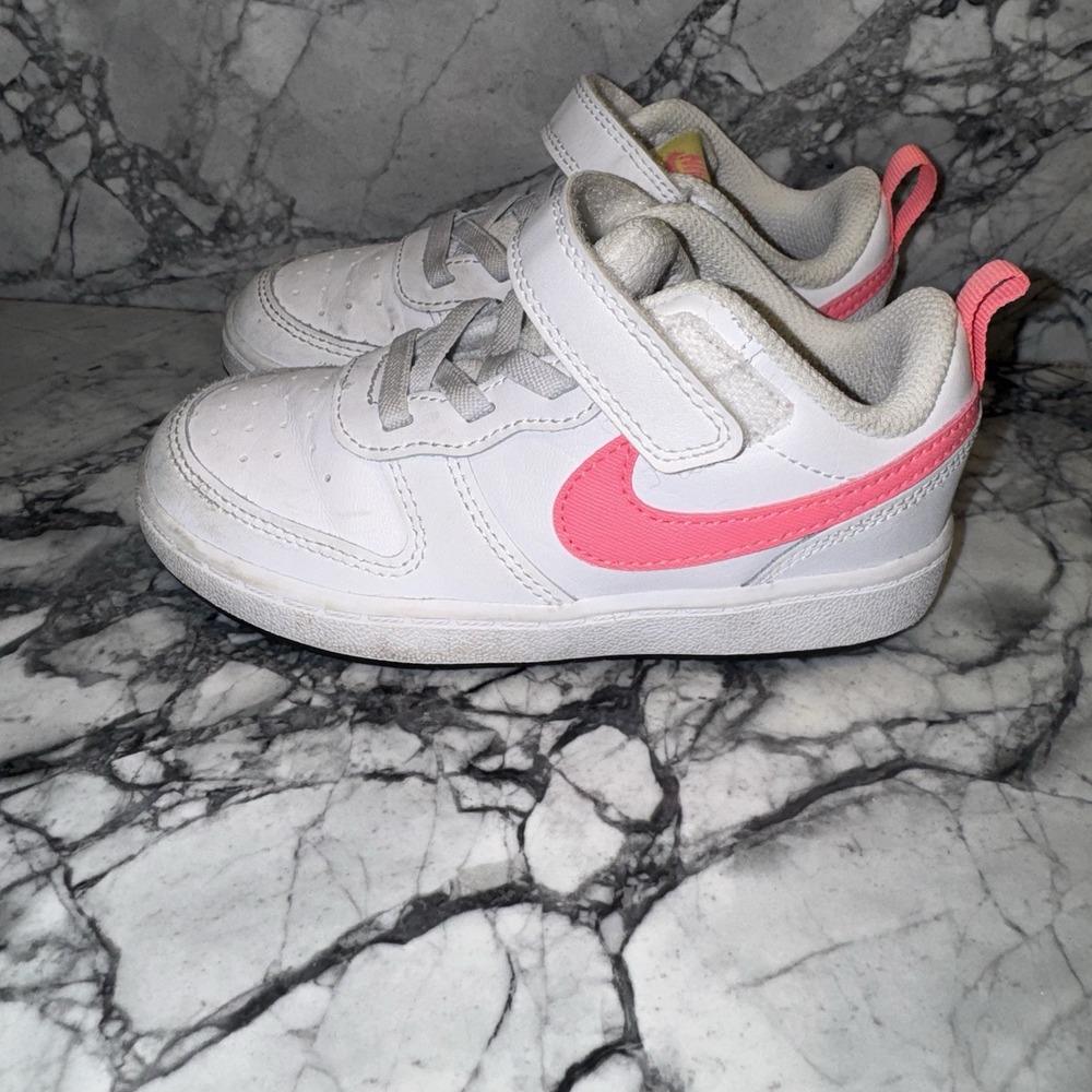 Nike Size 9C Toddler Girls Court Borough White Pink Sneakers
